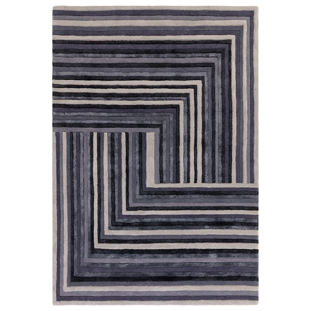 Matrix Network Geometric Wool Rug in Indigo Blue